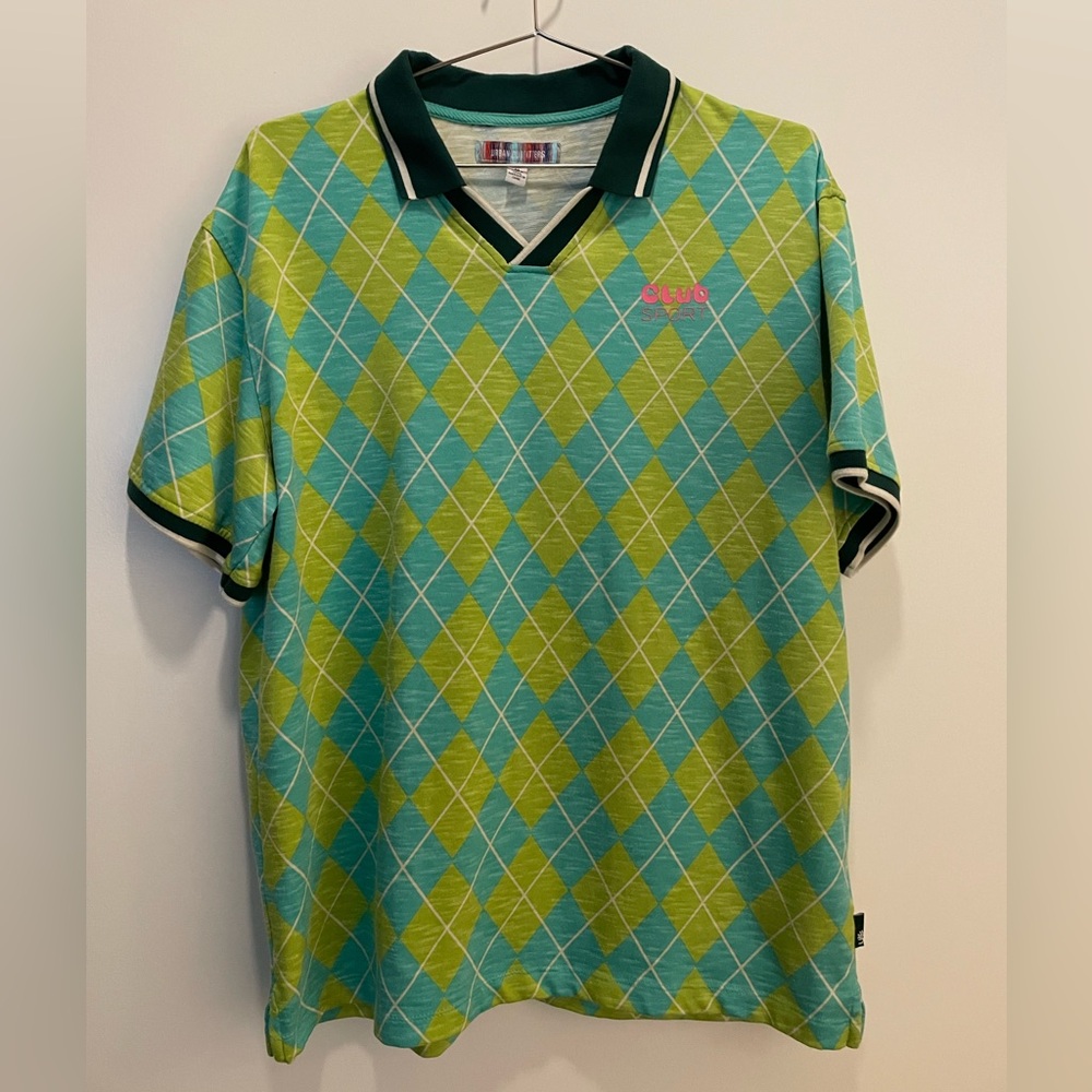 Urban Outfitters Green and Blue Argyle Polo